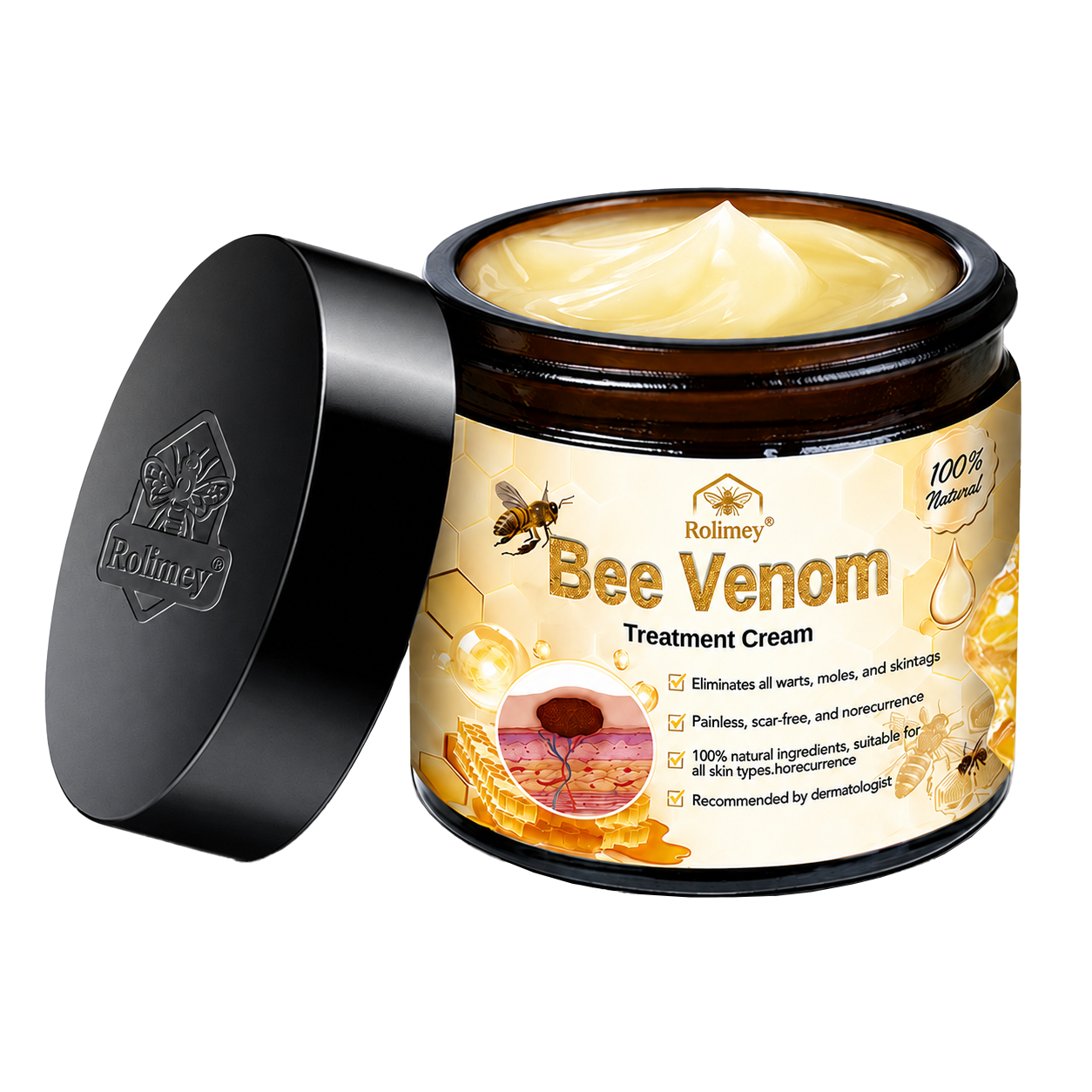 🔥Rolimey™ Bee Venom Skin Treatment Cream British Association of Dermatologists (BAD) Approved(Helping with acne, wart, rosacea, psoriasis, age spots, eczema, and reducing the appearance of stretch marks)🏵️
