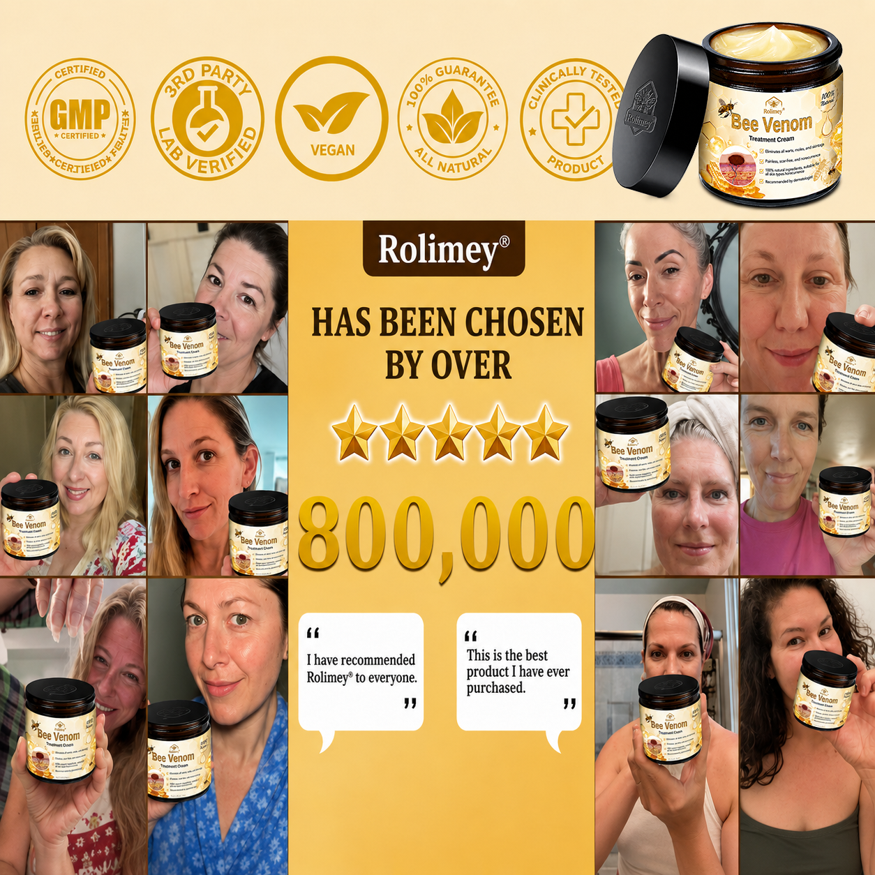 🔥Rolimey™ Bee Venom Skin Treatment Cream British Association of Dermatologists (BAD) Approved(Helping with acne, wart, rosacea, psoriasis, age spots, eczema, and reducing the appearance of stretch marks)🏵️