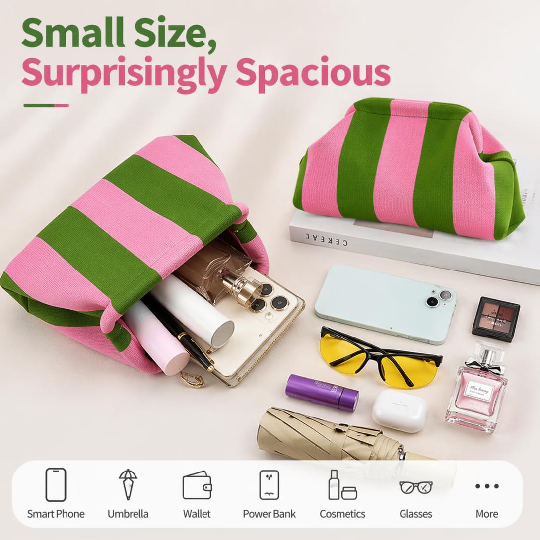 👜Women's Striped &amp; Diamond Dot Cloud Handbag – Lightweight Clip-Top Crossbody Bag for Everyday Style 👜