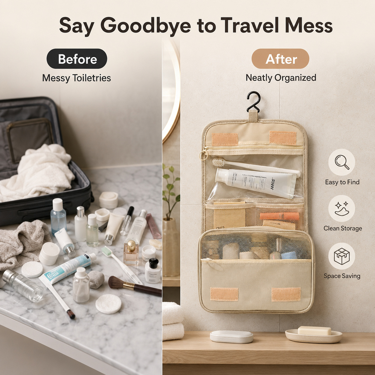 Effortless Travel ✨ Toiletry Organizer Bag - Pack All Your Essentials in Style! 🧳 50% OFF Today Only!