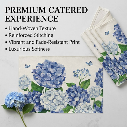 Qravonitacosh Blue Hydrangea & Butterfly Floral Placemats - Set of 4 for Spring/Summer Dining