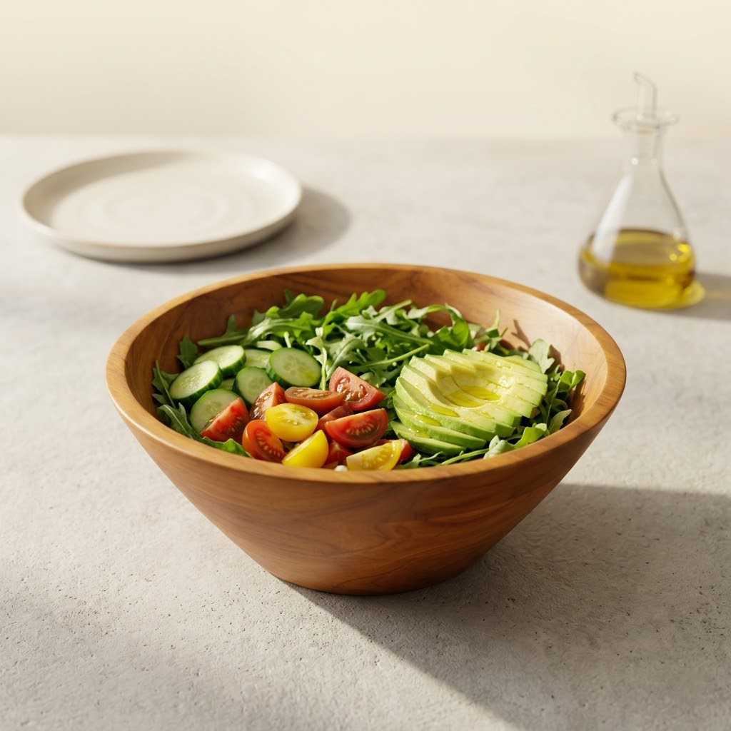 Qravonitacosh Handcrafted Wooden Salad Bowl – Large Serving Bowl for Salad, Pasta, and Fruit – Perfect for Home Kitchen and Outdoor Dining