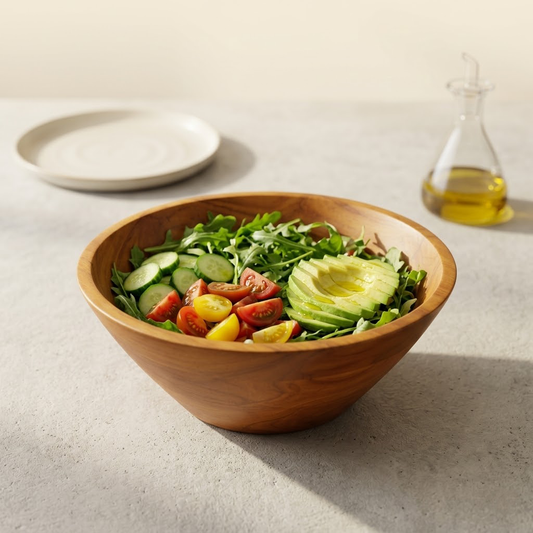 Qravonitacosh Handcrafted Wooden Salad Bowl – Large Serving Bowl for Salad, Pasta, and Fruit – Perfect for Home Kitchen and Outdoor Dining