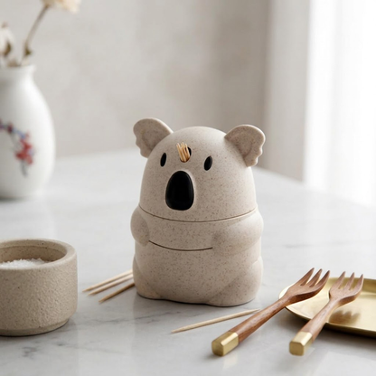 Qravonitacosh Adorable Koala Automatic Toothpick Holder – One-Touch Pop-up Dispenser | Sustainable Eco-Friendly Material | Cute Desktop Decor & Kitchen Accessory