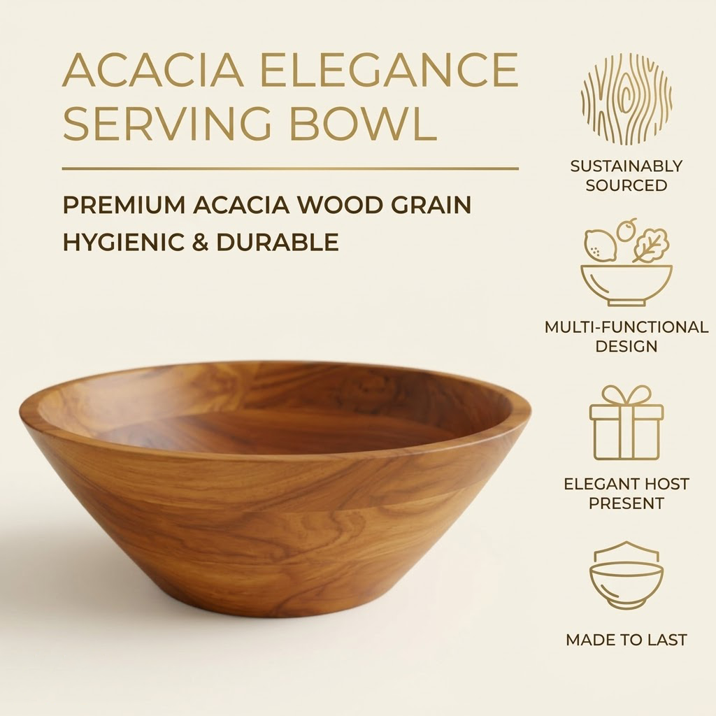 Qravonitacosh Handcrafted Wooden Salad Bowl – Large Serving Bowl for Salad, Pasta, and Fruit – Perfect for Home Kitchen and Outdoor Dining
