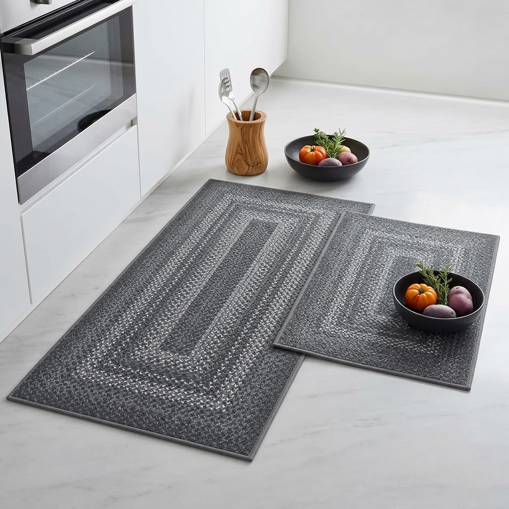 Qravonitacosh Premium 2-Piece Kitchen Mat Set - Non-Slip & Washable Woven Jute Style Rugs (24"x36" & 24"x72") - Durable Kitchen Runner for Floor