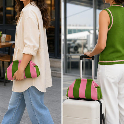 👜Women's Striped &amp; Diamond Dot Cloud Handbag – Lightweight Clip-Top Crossbody Bag for Everyday Style 👜