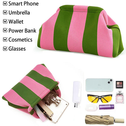👜Women's Striped &amp; Diamond Dot Cloud Handbag – Lightweight Clip-Top Crossbody Bag for Everyday Style 👜