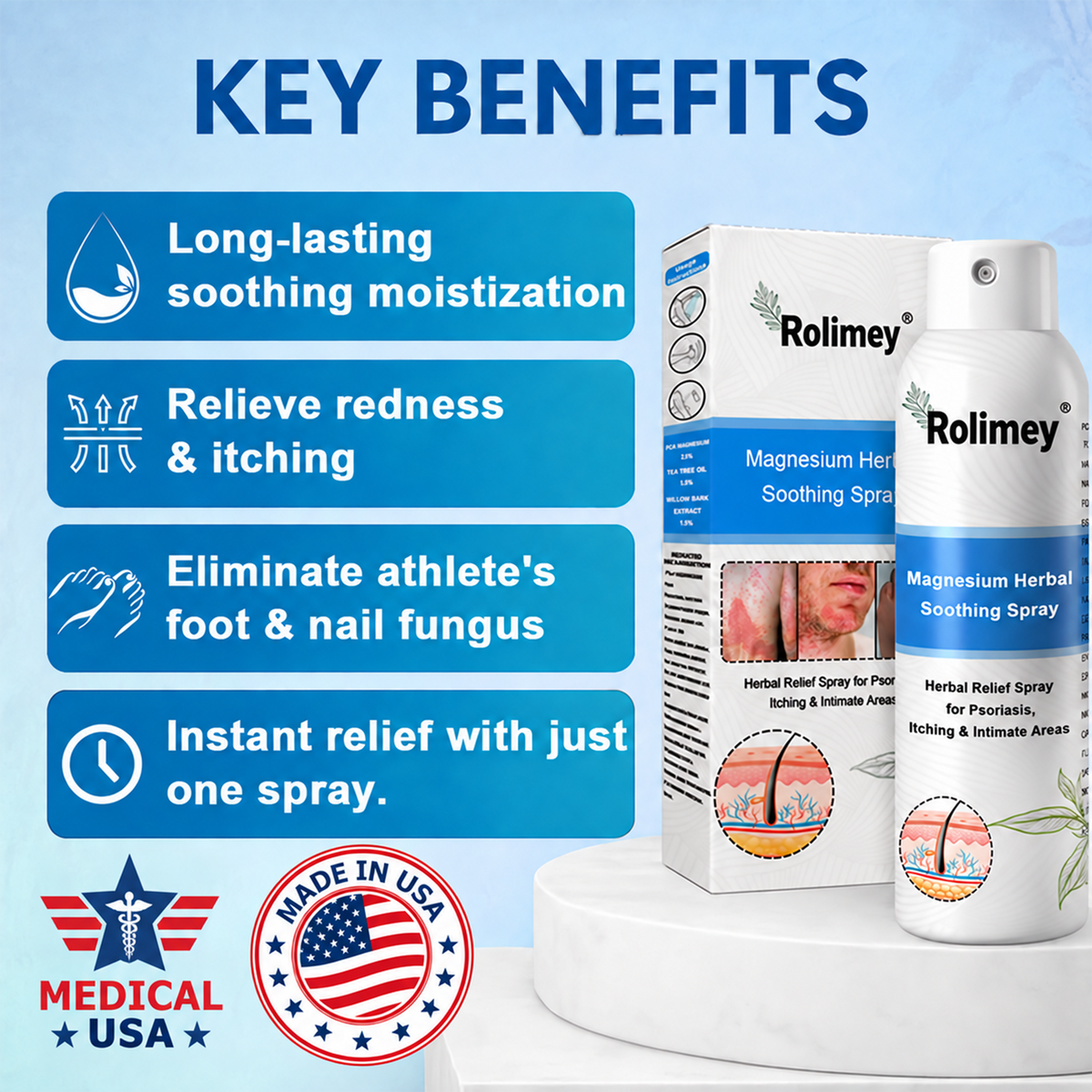 💯Official Store: Rolimey®Magnesium Herbal Psoriasis Spray⚕️Health Canada Certified (Relief for Psoriasis and Eczema, Improvement of Bacterial Infections in the Genital Area, Elieves joint pain and neuropathic pain) (Copy)