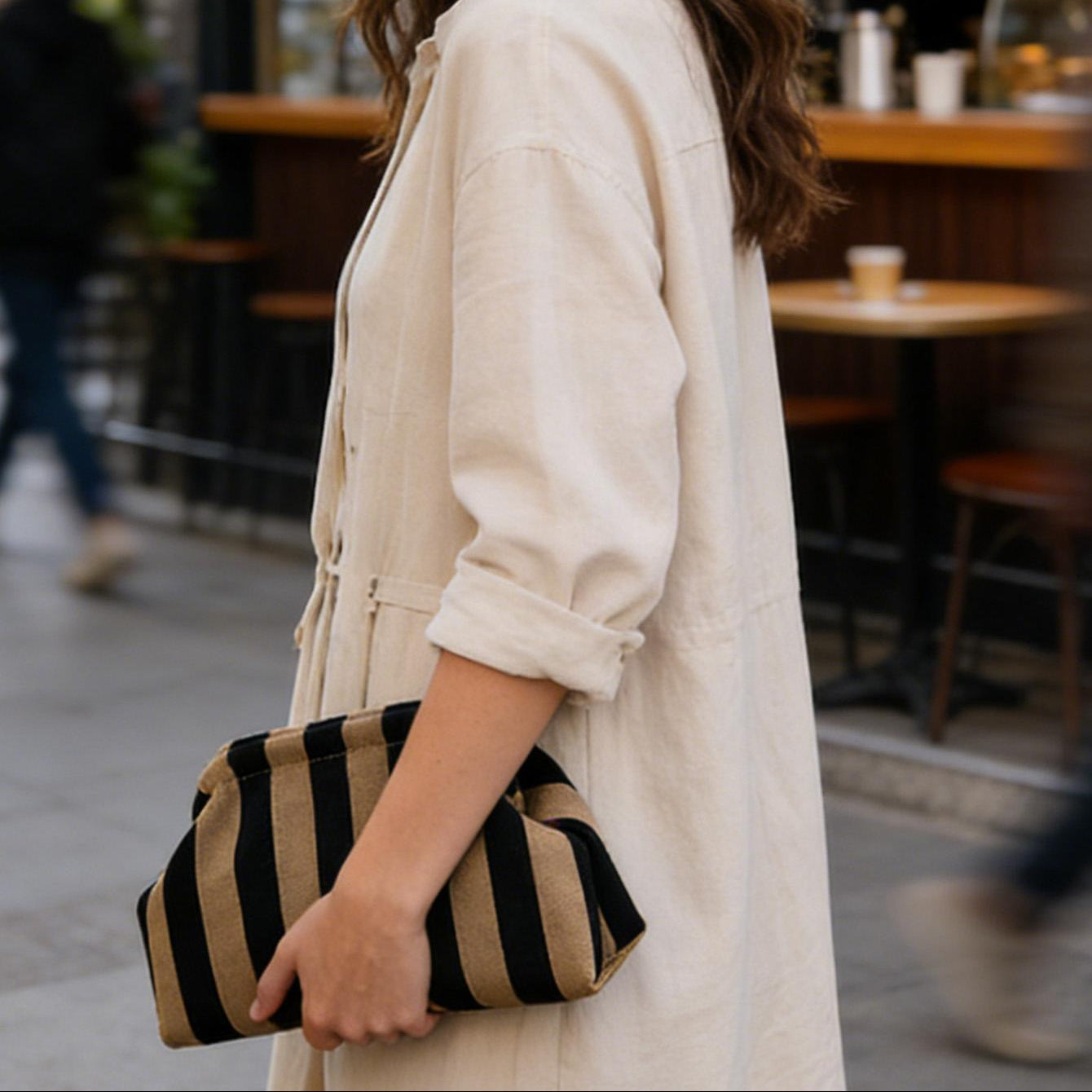 👜Women's Striped &amp; Diamond Dot Cloud Handbag – Lightweight Clip-Top Crossbody Bag for Everyday Style 👜