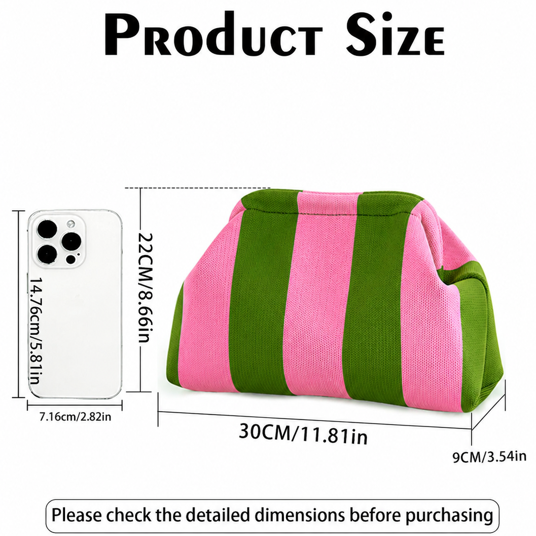 👜Women's Striped &amp; Diamond Dot Cloud Handbag – Lightweight Clip-Top Crossbody Bag for Everyday Style 👜