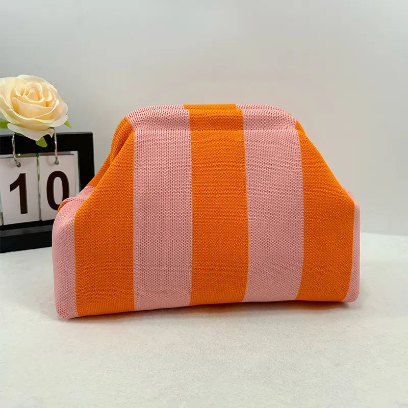 👜Women's Striped &amp; Diamond Dot Cloud Handbag – Lightweight Clip-Top Crossbody Bag for Everyday Style 👜