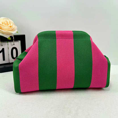 👜Women's Striped &amp; Diamond Dot Cloud Handbag – Lightweight Clip-Top Crossbody Bag for Everyday Style 👜
