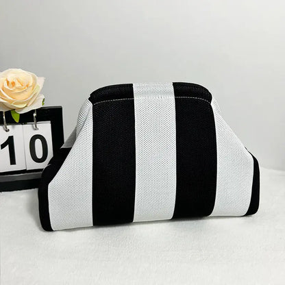 👜Women's Striped &amp; Diamond Dot Cloud Handbag – Lightweight Clip-Top Crossbody Bag for Everyday Style 👜