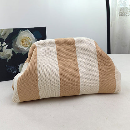 👜Women's Striped &amp; Diamond Dot Cloud Handbag – Lightweight Clip-Top Crossbody Bag for Everyday Style 👜