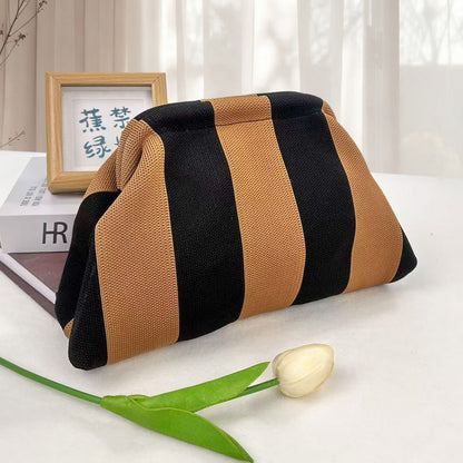 👜Women's Striped &amp; Diamond Dot Cloud Handbag – Lightweight Clip-Top Crossbody Bag for Everyday Style 👜