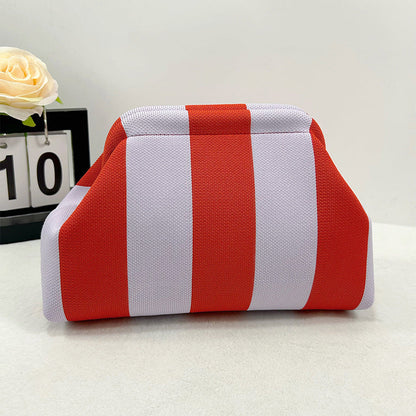 👜Women's Striped &amp; Diamond Dot Cloud Handbag – Lightweight Clip-Top Crossbody Bag for Everyday Style 👜