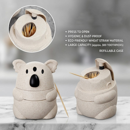 Qravonitacosh Adorable Koala Automatic Toothpick Holder – One-Touch Pop-up Dispenser | Sustainable Eco-Friendly Material | Cute Desktop Decor & Kitchen Accessory