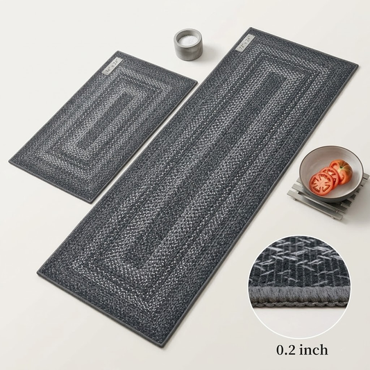 Qravonitacosh Premium 2-Piece Kitchen Mat Set - Non-Slip & Washable Woven Jute Style Rugs (24"x36" & 24"x72") - Durable Kitchen Runner for Floor