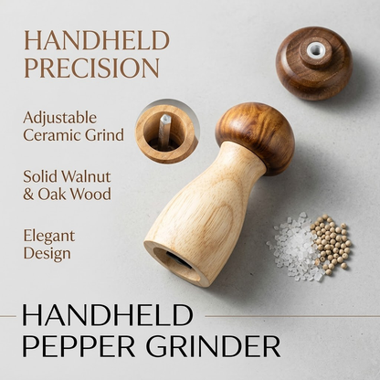 Qravonitacosh Adjustable Wooden Mushroom Pepper Grinder - Manual Kitchen Pepper Mill & Refillable Salt Shaker - Handheld Spice Seasoning Tool