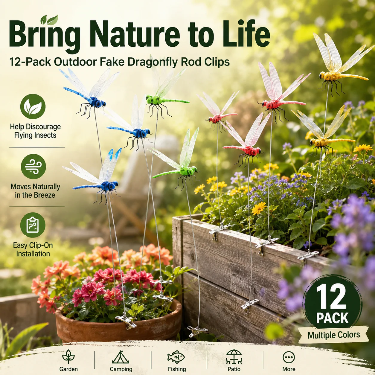 🔥Outdoor Fake Dragonfly Rod Clip, Garden Metal Dragonfly Clip,Repel annoying biting insects